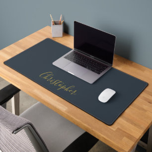 Bleu Nuit Or Script Nom Minimaliste Monogramme Hom