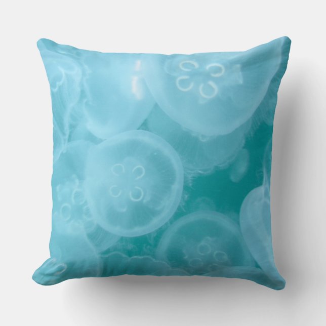 Bleu océan transparent méduse lancer oreiller (Recto)
