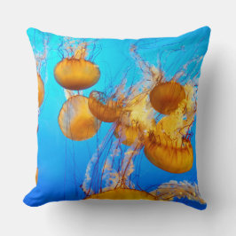 Bleu océanique jaune méduse lancer oreiller