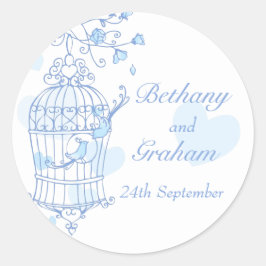 Bleu oiseaux ouvert cage mariage autocollant