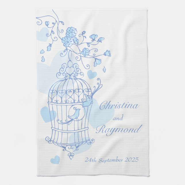 Bleu oiseaux volière mariage gardien serviette de  (Vertical)