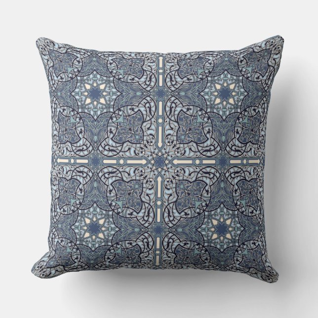Bleu Oriental Floral Motif Jeter Oreiller #2 (Recto)