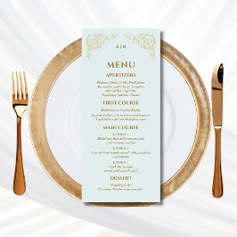 Bleu Orné Monogramme Baroque Menu Mariage