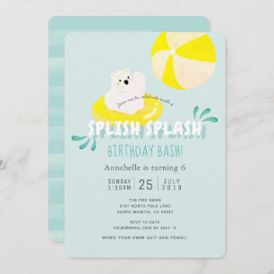 Bleu Ours Polaire Splish Splash Invitation Anniver