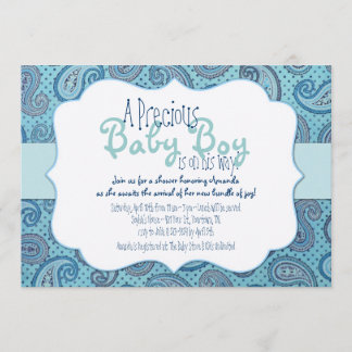 Bleu Paisley Baby Boy Shower Invitation