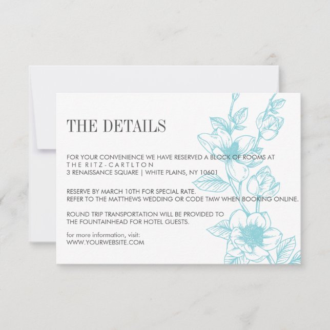 Bleu pâle | Fleurs de Magnolia | Mariage RSVP (Devant)