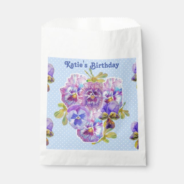 Bleu Pansy spot Fleurs floral Fête Favoriser Sacs (Devant)