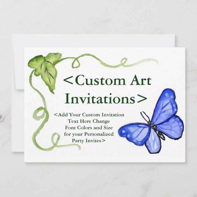 Bleu papillon Art Personnalisé Invitations (Devant)