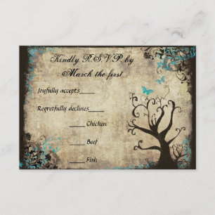 Bleu papillon et arbre mariage vintage RSVP