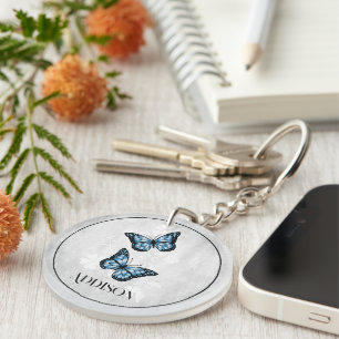 Bleu papillon Floral Porte - clé personnalisé