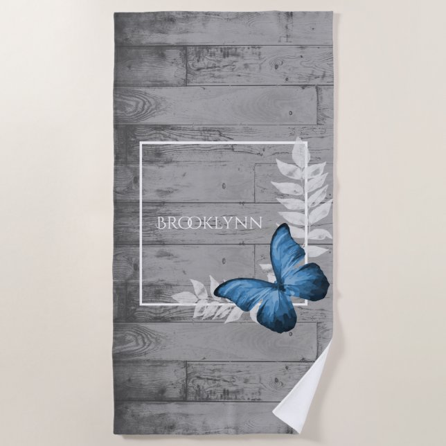 Bleu Papillon Rustic Beach Serviette (Devant)