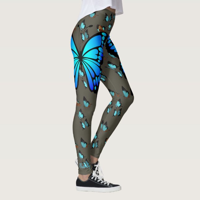 Bleu papillon Turquoise sur Leggings gris S à XL (Droite)