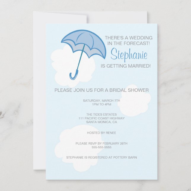 Bleu parapluie nuptiale de douche Invitation (Devant)