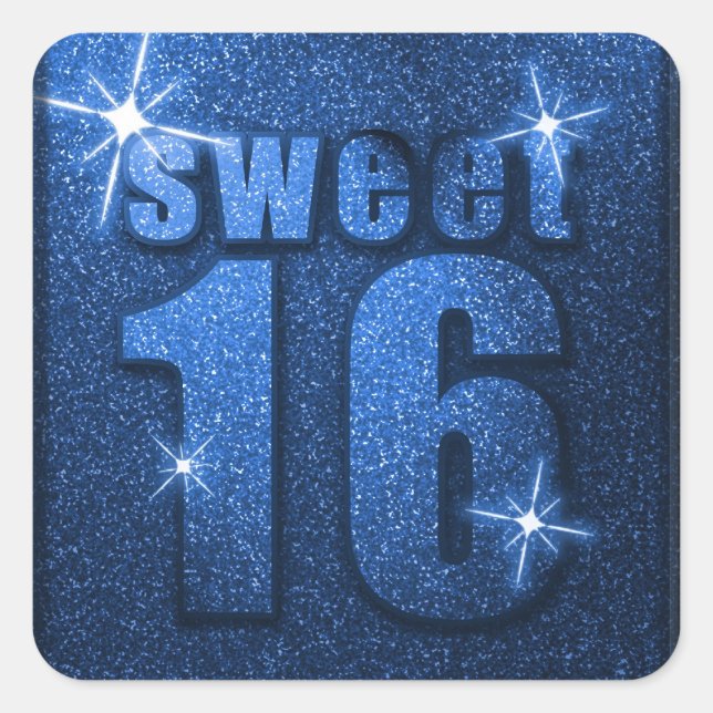 Bleu Parties scintillant Sweet 16 Stickers de fête (Devant)