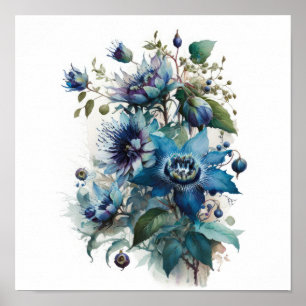 Bleu Passion Flower Art Imprimer Poster