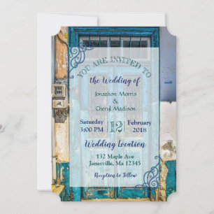 Bleu Perturbé Rustique Porte de mariage Invitation