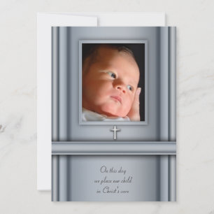Bleu Photo Bébé Garçon Christening Invitations