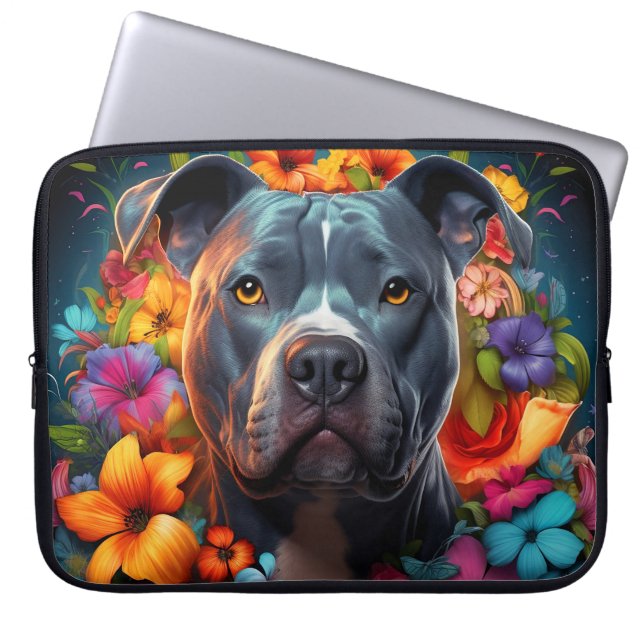 Bleu Pitbull Chien avec Sac d'Ordinateur Portable  (Devant)