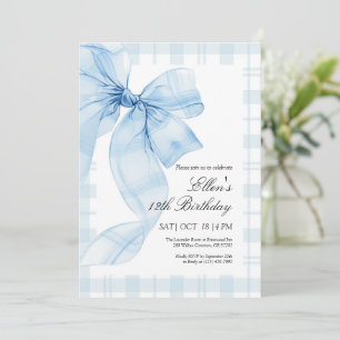 Bleu Plaid Bow Invitation Anniversaire