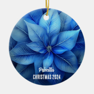 Bleu Poinsettia Ornement personnalisé