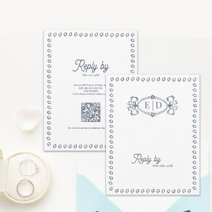 Bleu Poussiéreux Code QR Monogramme Vintage Cartes
