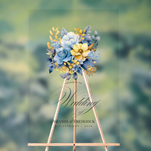 Bleu Poussiéreux et Or Élégant Mariage Accueil Fle