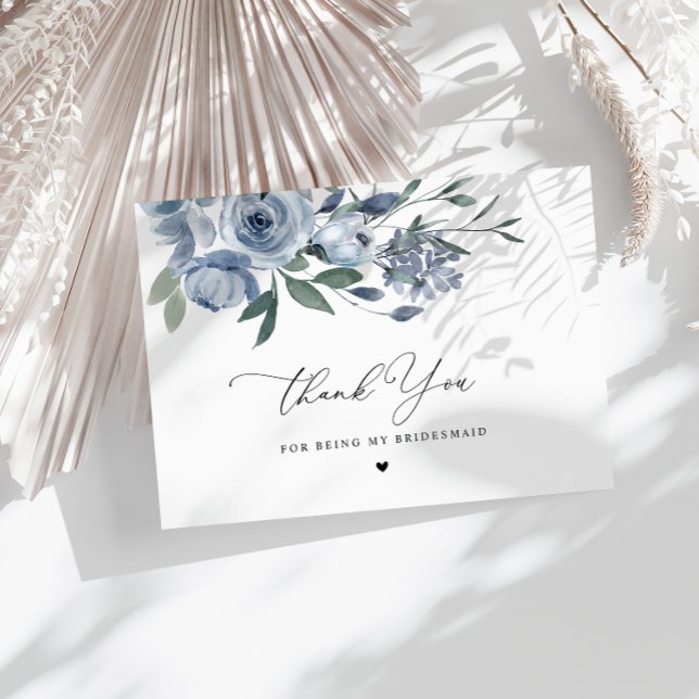 bleu poussiéreux fleuri merci carte de demoiselle  (Créateur téléchargé)