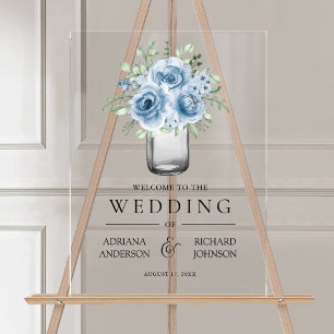 Bleu Poussiéreux Floral Mariage Accueil en Pot Mas
