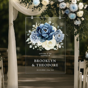 Bleu Poussiéreux Noces Champagne Ivoire Bienvenue