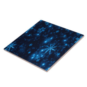 Bleu profond et flocons de neige brillants Carreau