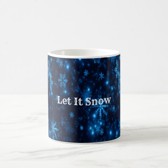 Bleu profond et flocons de neige brillants Mug cla (Centre)