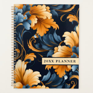 Bleu prussien, orange et moutarde Rococo Vintage