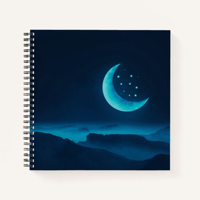 Bleu Quartier Lune et Montagnes | Carnet (Devant)