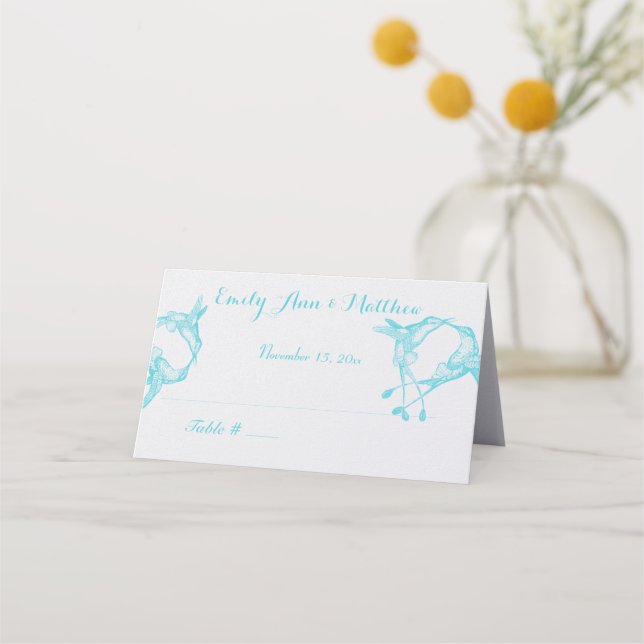 Bleu Rayon Hummingbird Mariage Cartes de lieu (Dos)