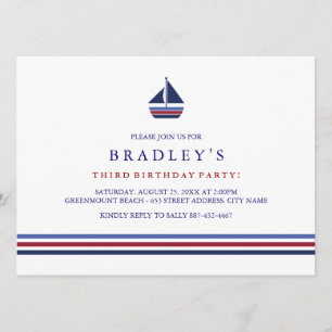 Bleu & Red Sailboat invitation d'anniversaire