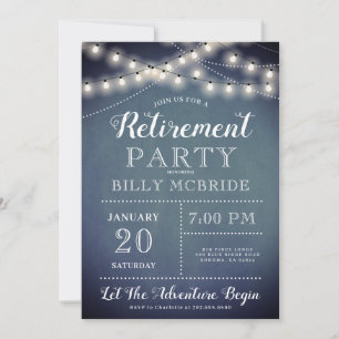 Bleu Retraite Party Chaîne Lumières Invitation