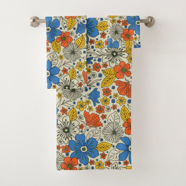 Bleu rétro, Jaune & Orange Floral (En situation)