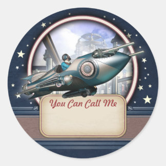 Bleu Retro Nom de la roquette Balise Stickers