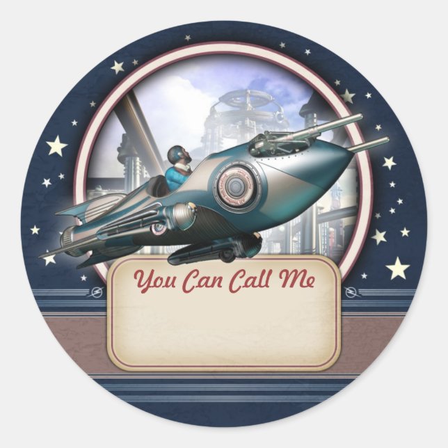 Bleu Retro Nom de la roquette Balise Stickers (Devant)