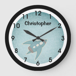 Bleu Retro Space Ship Horloge murale