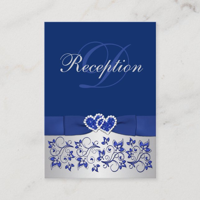 Bleu RIBBON IMPRIMÉ, Carte de boîtier floral argen (Devant)