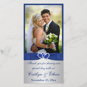 Bleu RIBBON IMPRIMÉ, Carte photo Mariage argenté