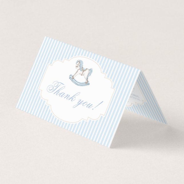 Bleu rocking cheval bébé garçon douche merci carte (Front)