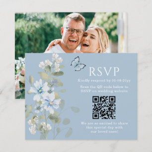 Bleu romantique Floral RSVP QR Code Mariage photo