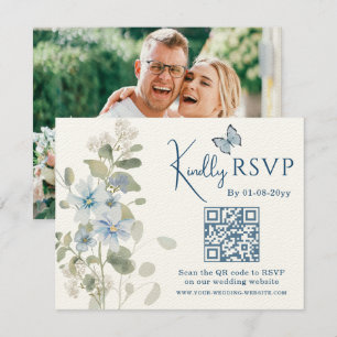 Bleu romantique Floral RSVP QR Code Mariage photo