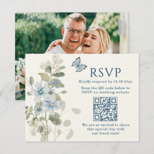 Bleu romantique Floral RSVP QR Code Mariage photo