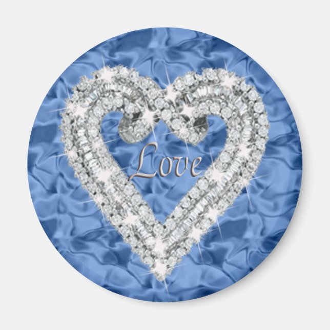 Bleu rond amour Diamond Coeur Magnet (Devant)