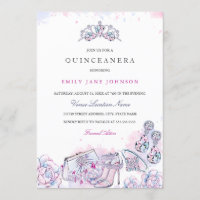Bleu rose Elegant Crystal Quinceanera Invitation