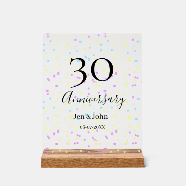 Bleu rose jaune pois 30e anniversaire nom (Recto)