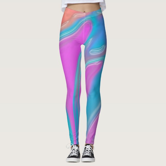 bleu rose liquide texture motif leggings (Devant)